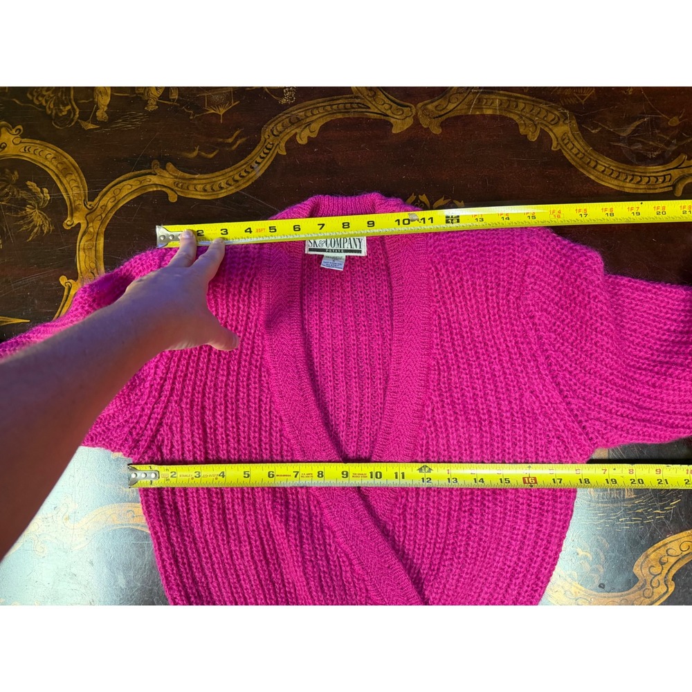 Vintage SK & Company Petite Mohair Wool Wrap Cardigan Hot Pink 80s Barbiecore S - Picture 5 of 12